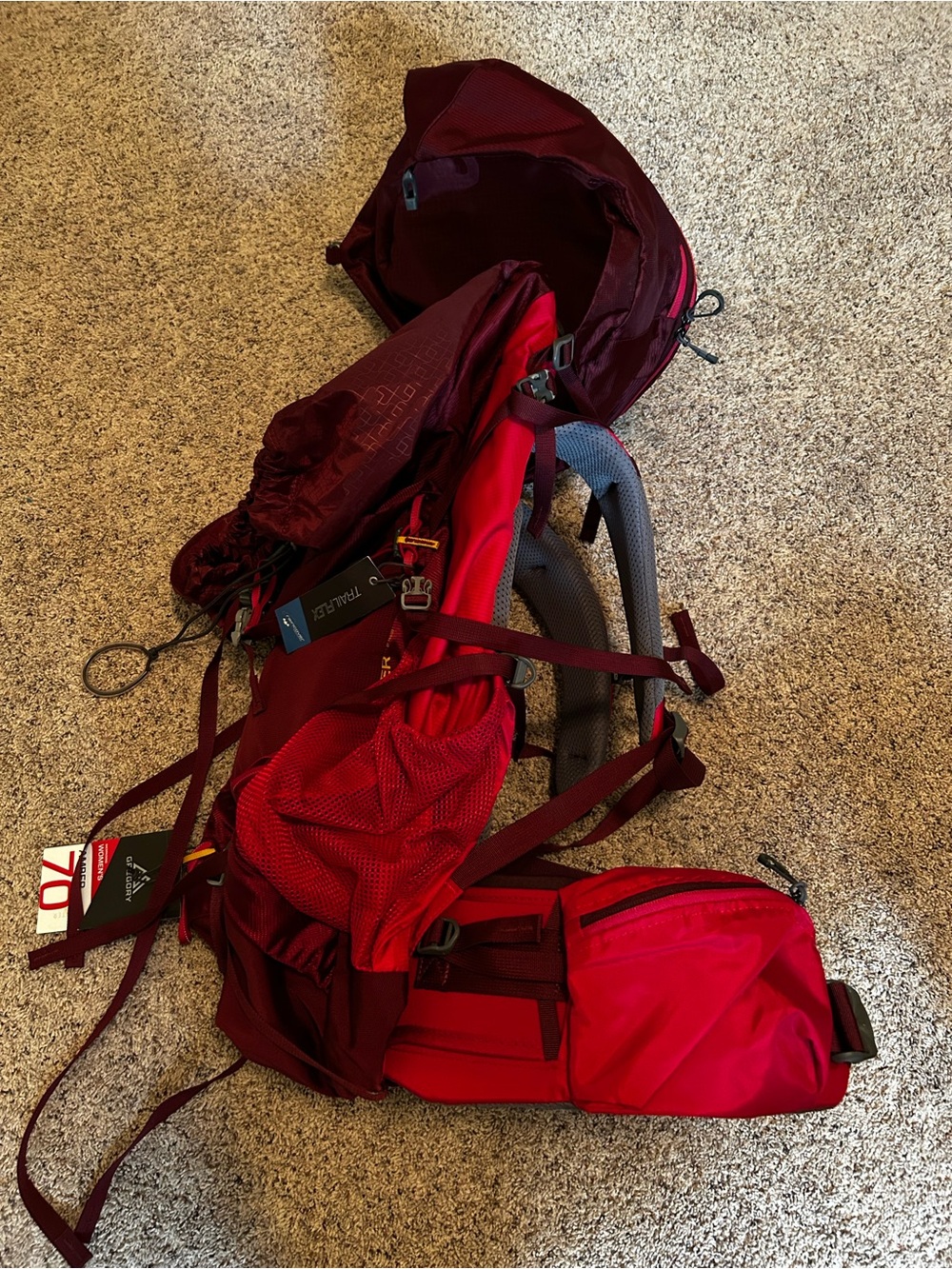 Gregory Red Burgundy Overnight Pack with Multiple Pockets
